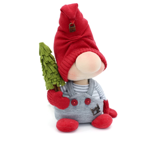 Gnomo Gynn de pano, decorativo e artesanal, com barba branca e chapéu vermelho